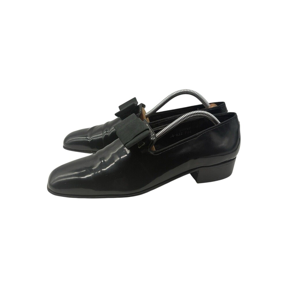 Black Patent Leather Tuxedo Formal Slip On Dress Shoes Loafers Men’s Sz 9 B VTG